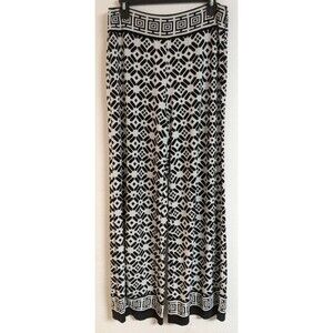 Women's BOSTON PROPER Black/White Geo Print Wide Leg Side Zip BoHo Pants 12